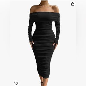 Black off the shoulder rouched dress